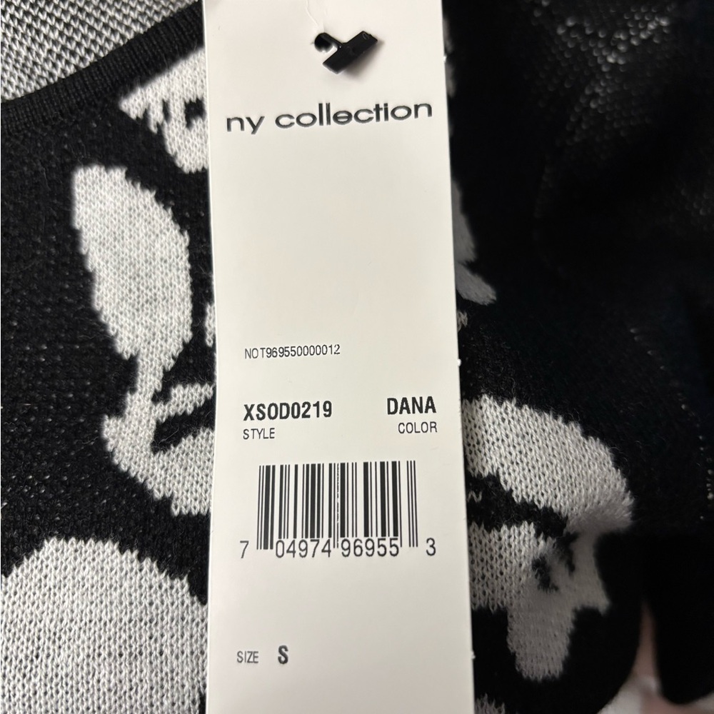 NWT NY Collection Floral Dana Sweater Dress Women's Size S Black White Sleeves - Picture 8 of 9